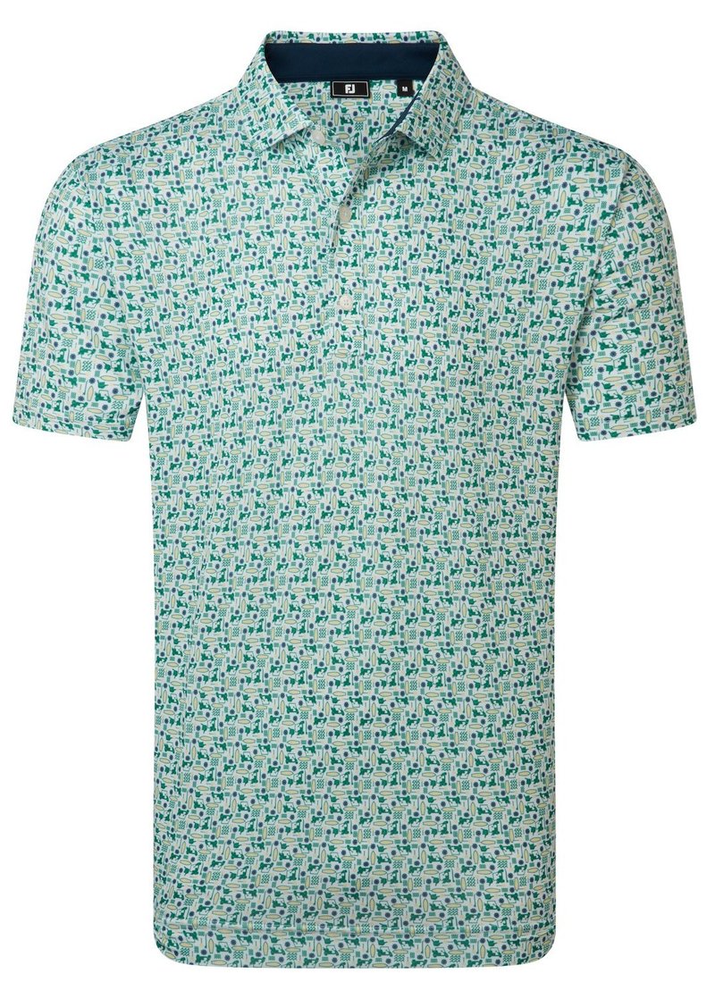 FootJoy Surfs Up Print Lisle męskie polo, field green/white/sunshine/navy