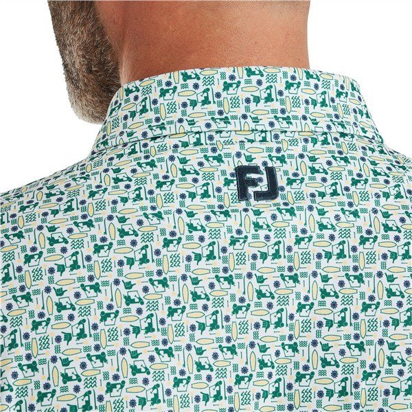 FootJoy Surfs Up Print Lisle męskie polo, field green/white/sunshine/navy