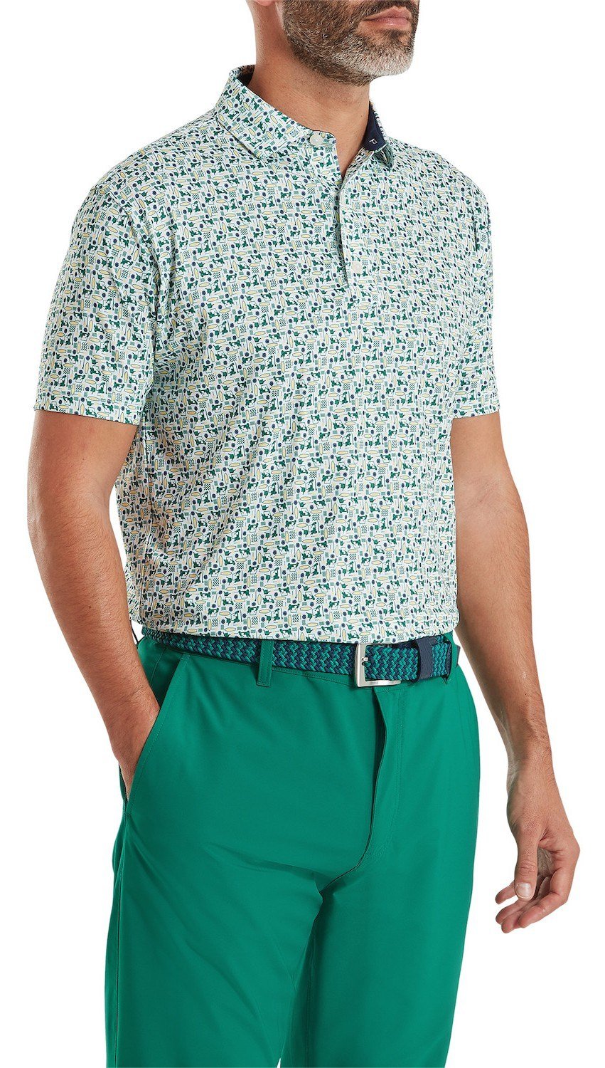 FootJoy Surfs Up Print Lisle męskie polo, field green/white/sunshine/navy