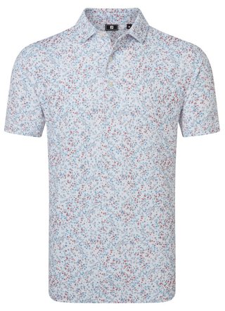 FootJoy Watercolour Floral Print Pique męskie polo, white/chambray/nantucket red