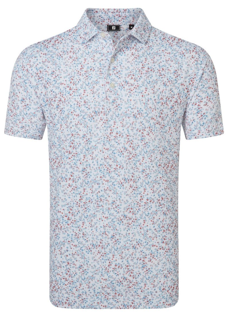 FootJoy Watercolour Floral Print Pique męskie polo, white/chambray/nantucket red