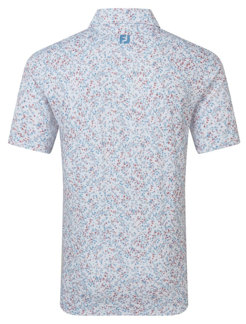FootJoy Watercolour Floral Print Pique męskie polo, white/chambray/nantucket red