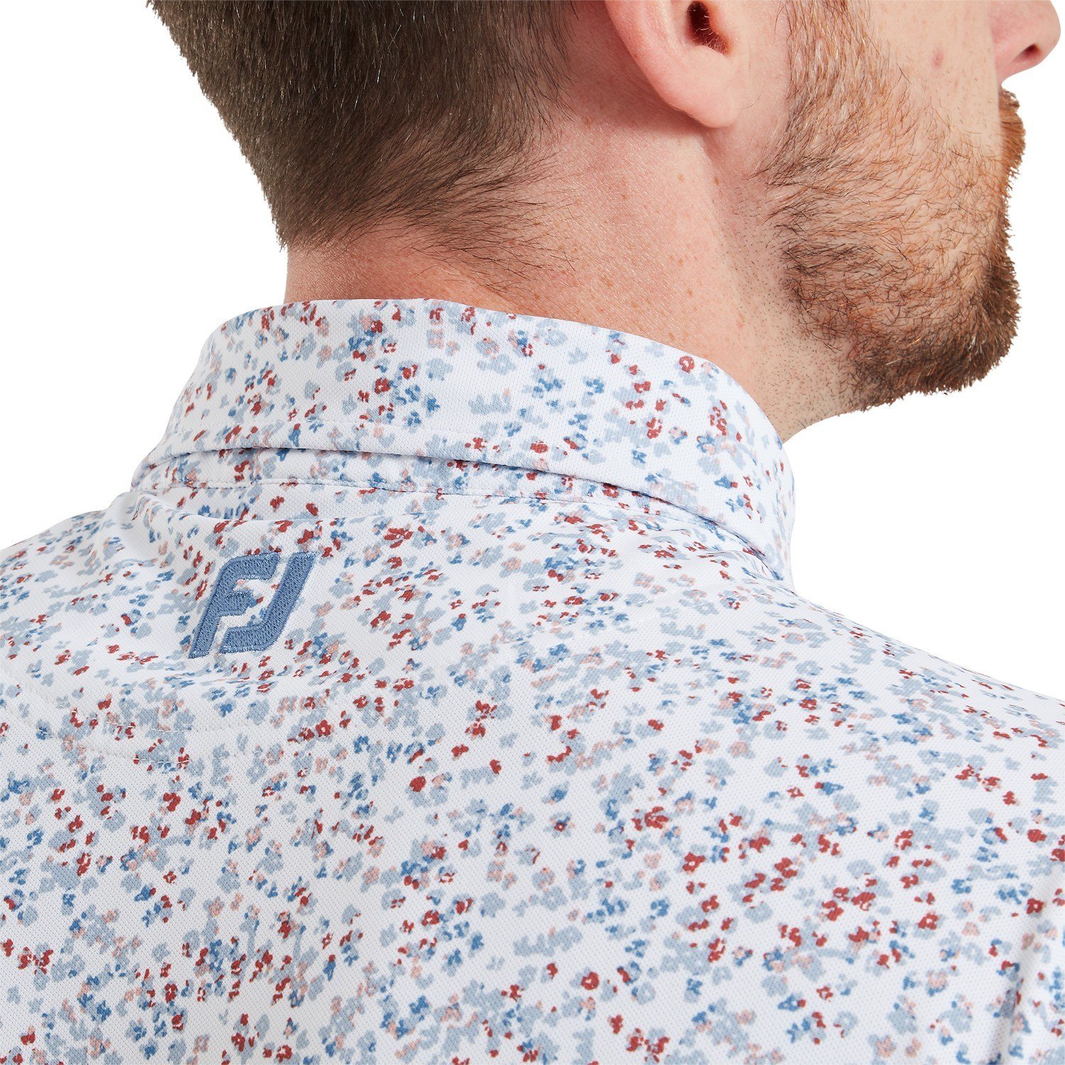 FootJoy Watercolour Floral Print Pique męskie polo, white/chambray/nantucket red