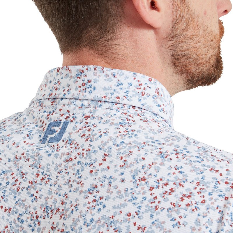 FootJoy Watercolour Floral Print Pique męskie polo, white/chambray/nantucket red