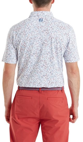 FootJoy Watercolour Floral Print Pique męskie polo, white/chambray/nantucket red