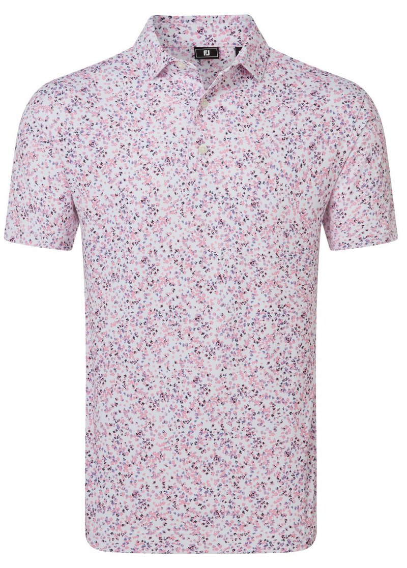 FootJoy Watercolour Floral Print Pique męskie polo, white/pink pop/black