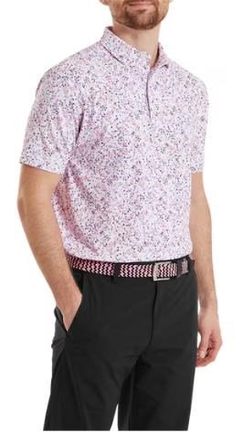 FootJoy Watercolour Floral Print Pique męskie polo, white/pink pop/black