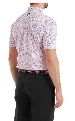 FootJoy Watercolour Floral Print Pique męskie polo, white/pink pop/black