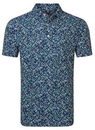 FootJoy Watercolour Floral Print Pique męskie polo, navy/sunshine/field green