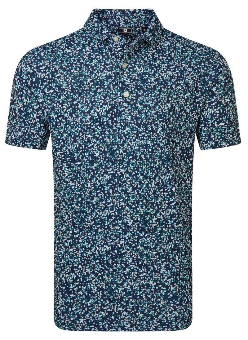 FootJoy Watercolour Floral Print Pique męskie polo, navy/sunshine/field green