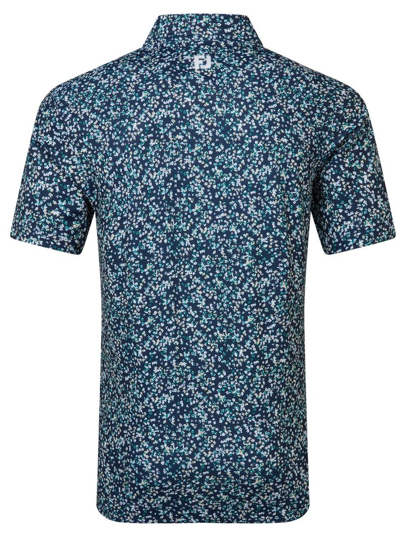 FootJoy Watercolour Floral Print Pique męskie polo, navy/sunshine/field green