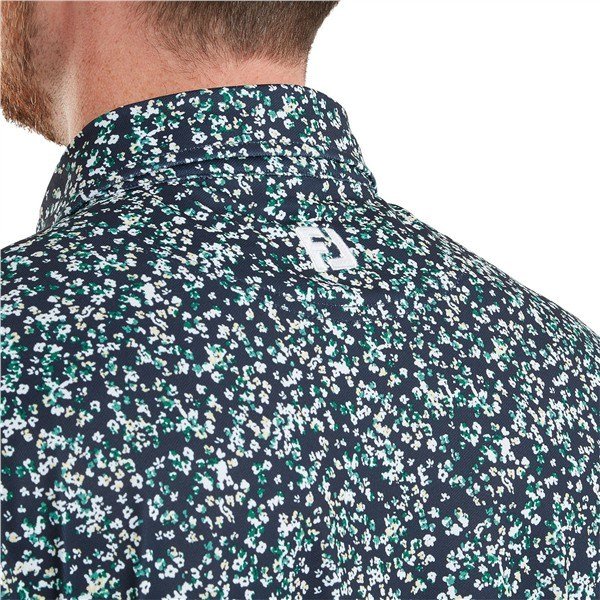 FootJoy Watercolour Floral Print Pique męskie polo, navy/sunshine/field green