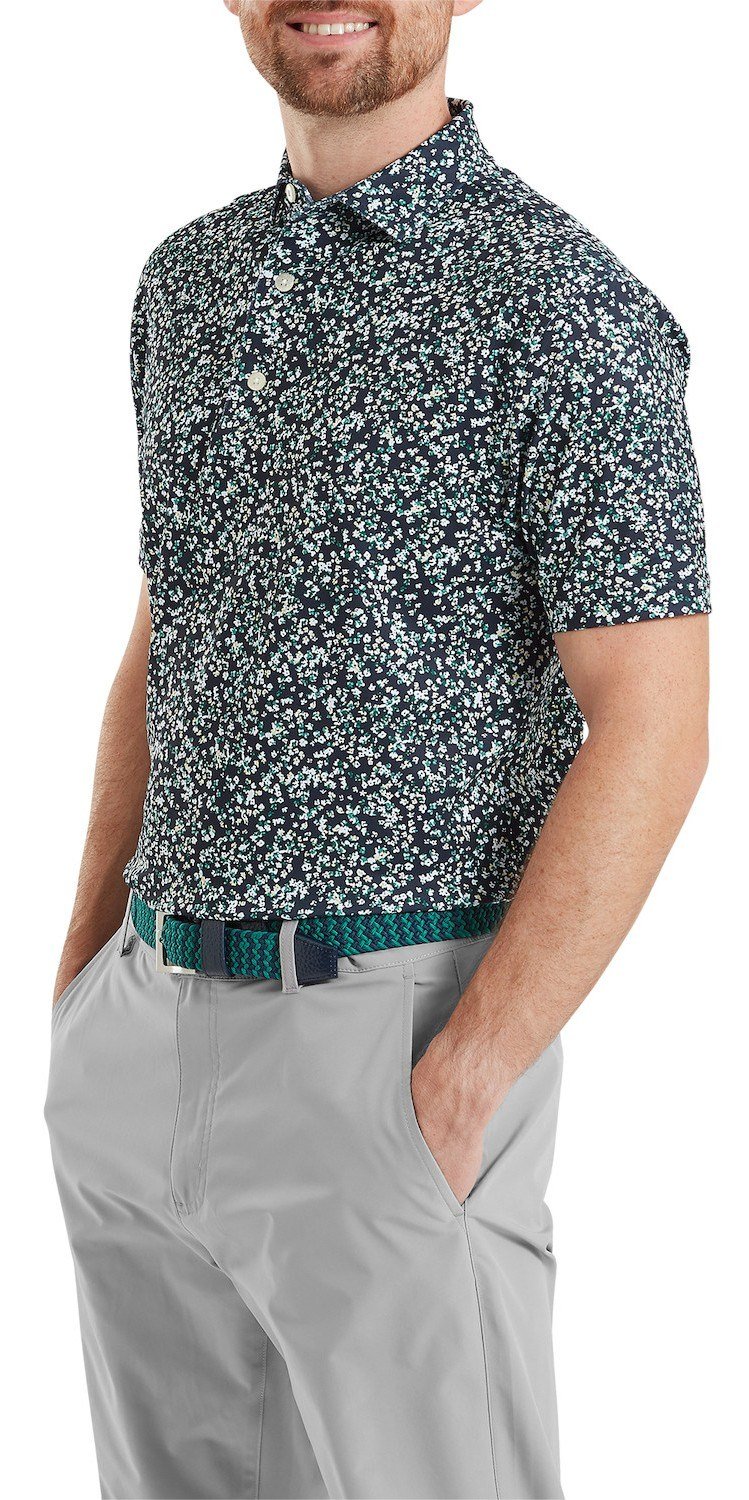 FootJoy Watercolour Floral Print Pique męskie polo, navy/sunshine/field green