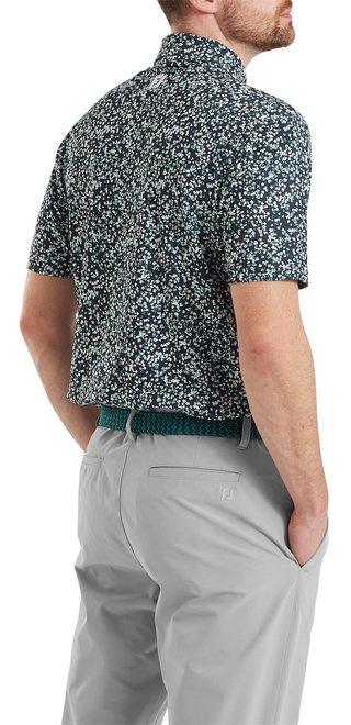 FootJoy Watercolour Floral Print Pique męskie polo, navy/sunshine/field green