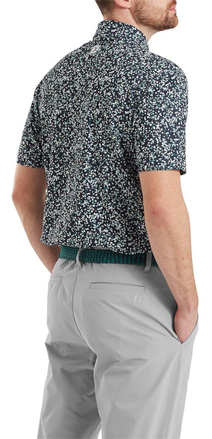 FootJoy Watercolour Floral Print Pique męskie polo, navy/sunshine/field green