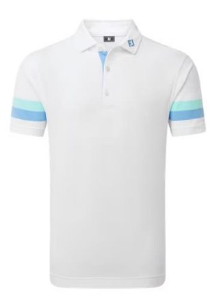 FootJoy Sleeve Stripe Pique męskie polo, white/blue reef/sea glass