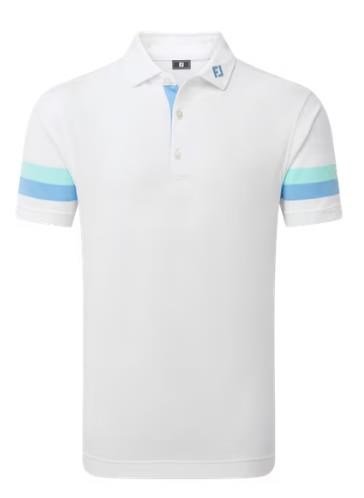 FootJoy Sleeve Stripe Pique męskie polo, white/blue reef/sea glass