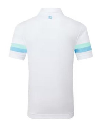 FootJoy Sleeve Stripe Pique męskie polo, white/blue reef/sea glass