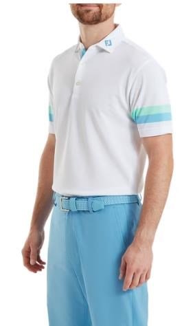 FootJoy Sleeve Stripe Pique męskie polo, white/blue reef/sea glass