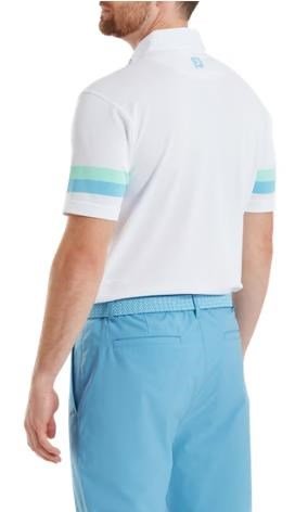 FootJoy Sleeve Stripe Pique męskie polo, white/blue reef/sea glass