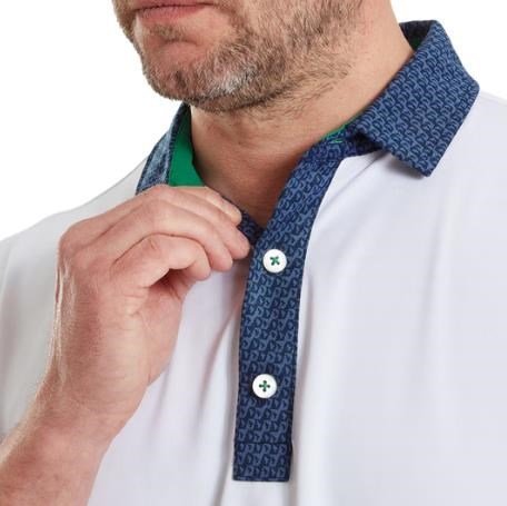 FootJoy Star Geo Trim Pique męskie polo, białe