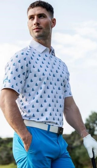 Callaway Sailboat Sunset Geo Print męskie polo, bright white
