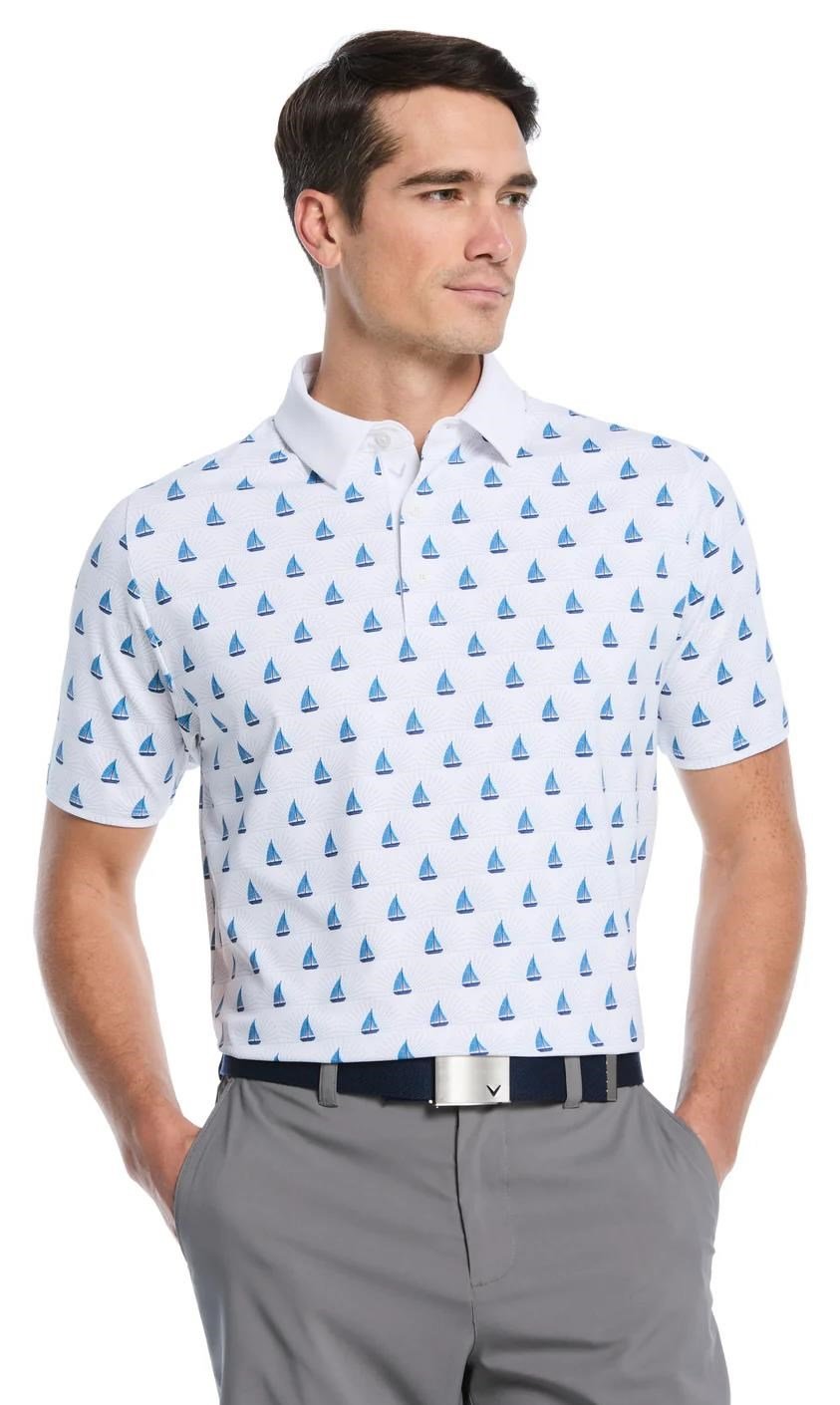 Callaway Sailboat Sunset Geo Print męskie polo, bright white