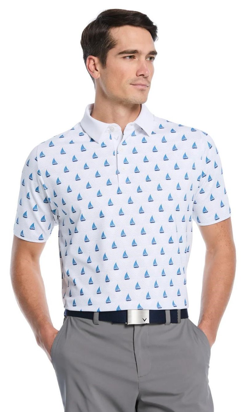 Callaway Sailboat Sunset Geo Print męskie polo, bright white
