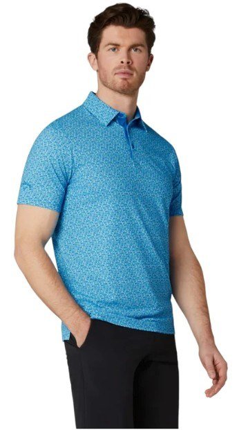 Callaway Tile Gingham Print męskie polo, brilliant blue