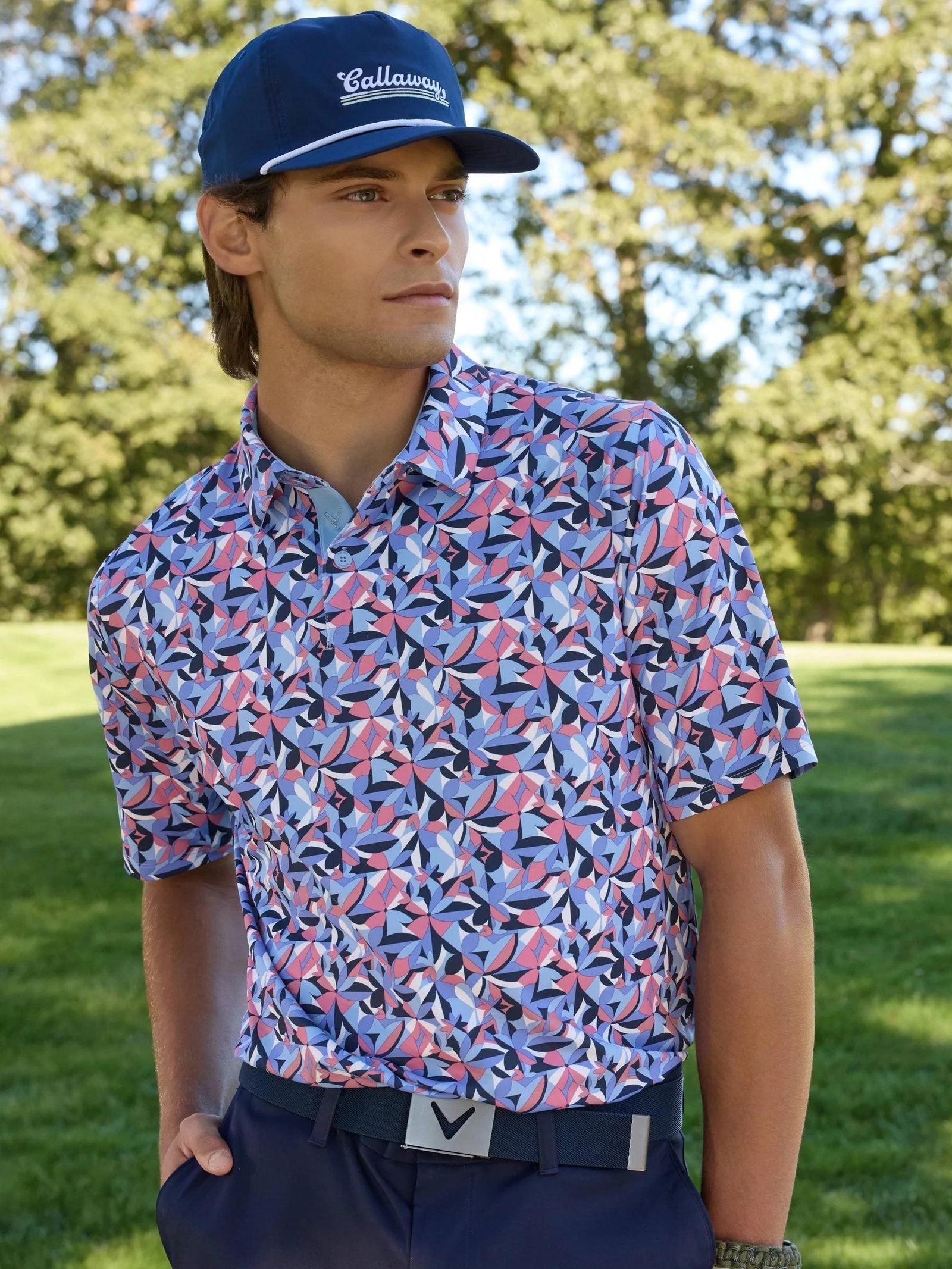 Callaway Dogwood Floral Geo męskie polo, vista blue