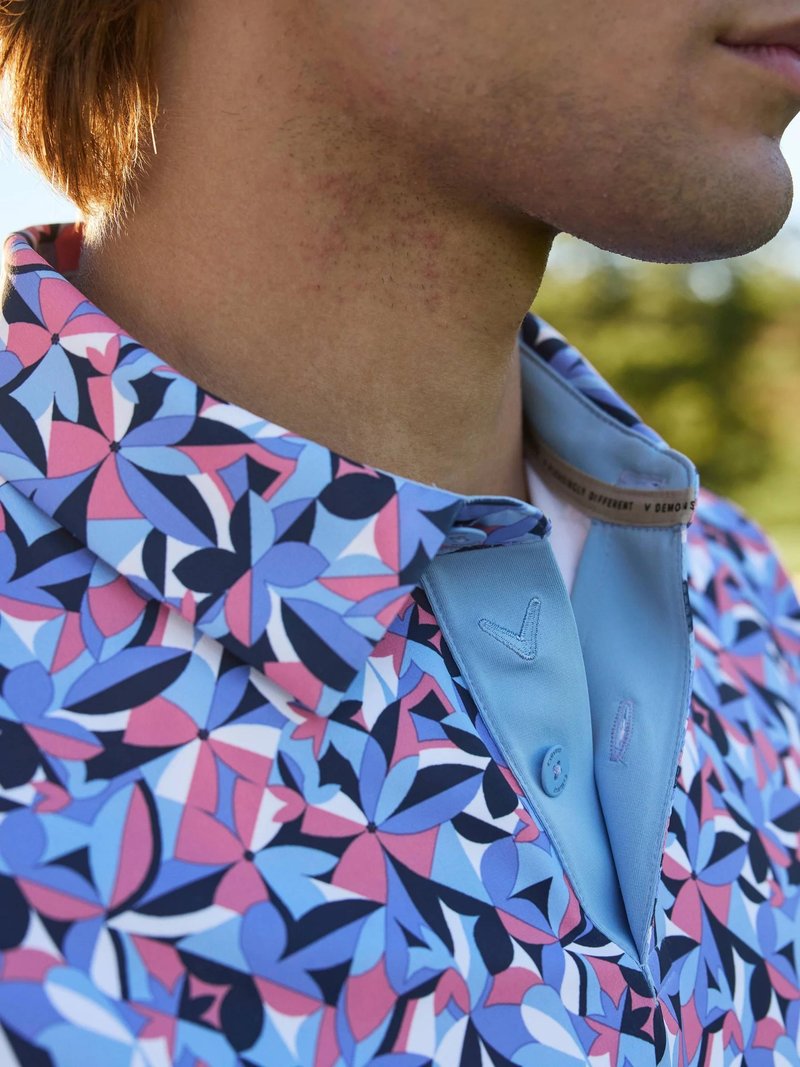 Callaway Dogwood Floral Geo męskie polo, vista blue