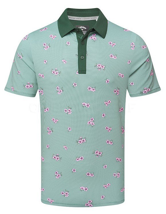 Callaway Azalea Gingham Print męskie polo, galapagos green