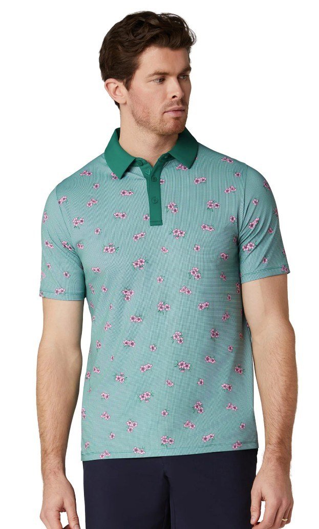 Callaway Azalea Gingham Print męskie polo, galapagos green