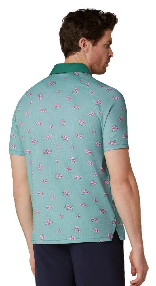 Callaway Azalea Gingham Print męskie polo, galapagos green