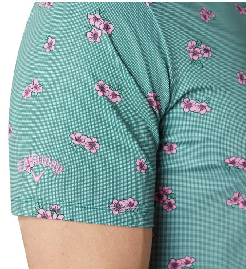 Callaway Azalea Gingham Print męskie polo, galapagos green