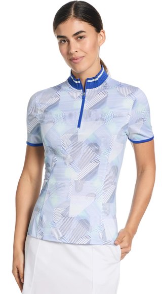 Callaway Sleeveless Rib Collar 1/4 ZIP Print damskie polo, bright white