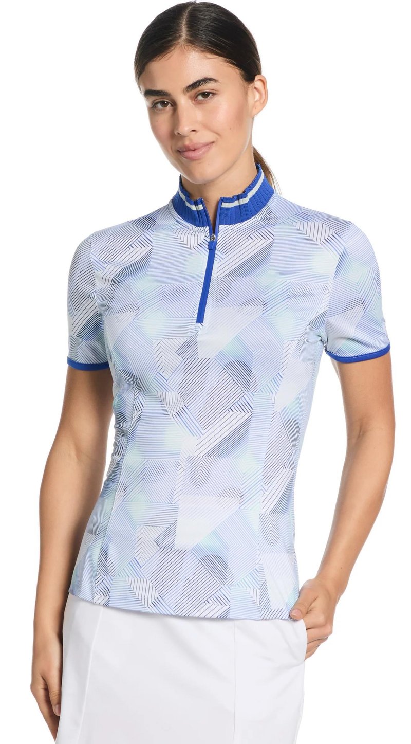 Callaway Sleeveless Rib Collar 1/4 ZIP Print damskie polo, bright white