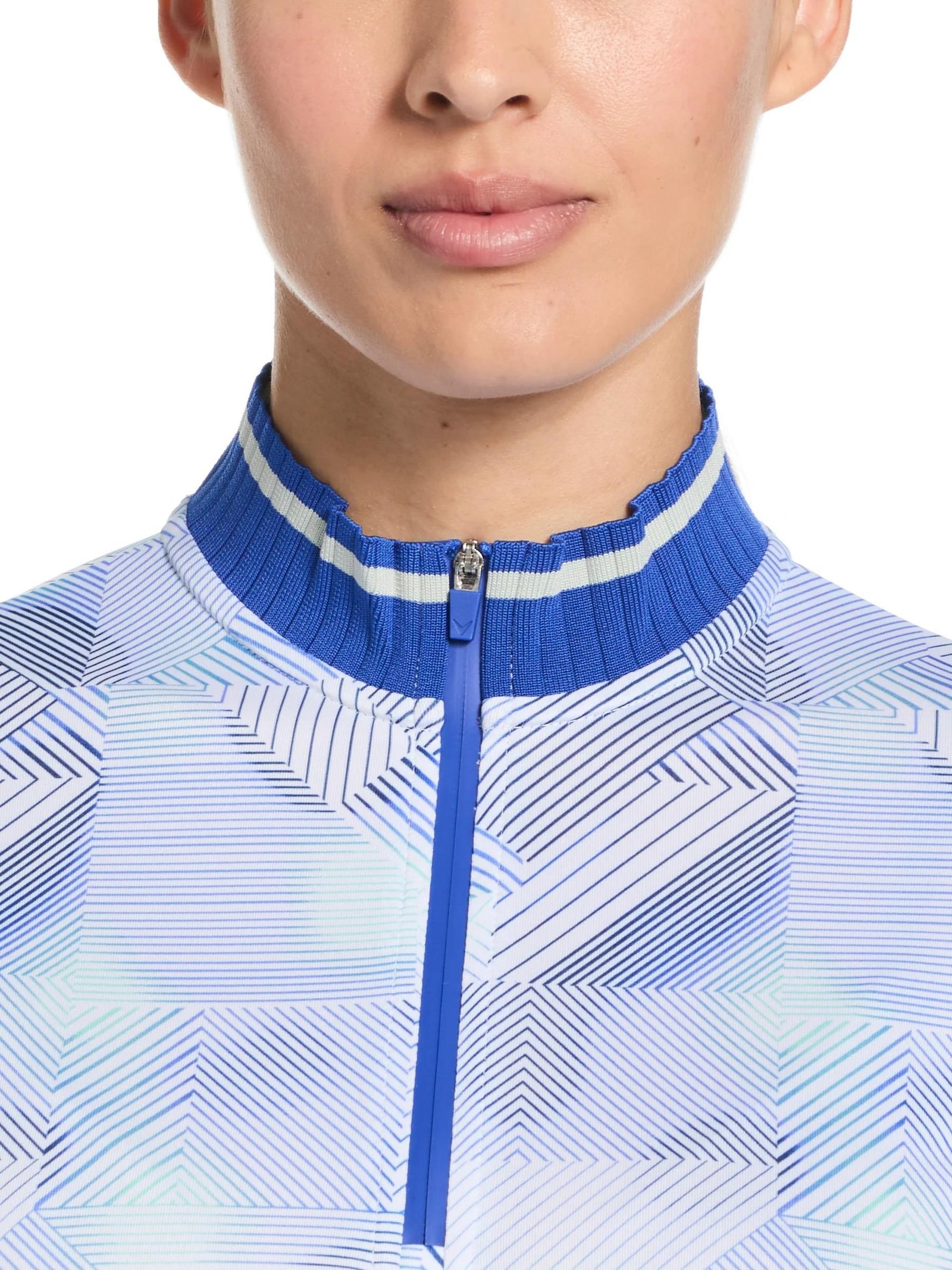 Callaway Sleeveless Rib Collar 1/4 ZIP Print damskie polo, bright white