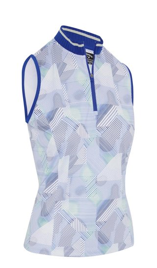 Callaway Sleeveless Rib Collar 1/4 Zip damskie polo, biało/granatowe