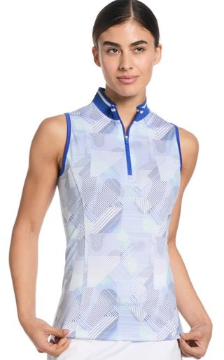 Callaway Sleeveless Rib Collar 1/4 Zip damskie polo, biało/granatowe