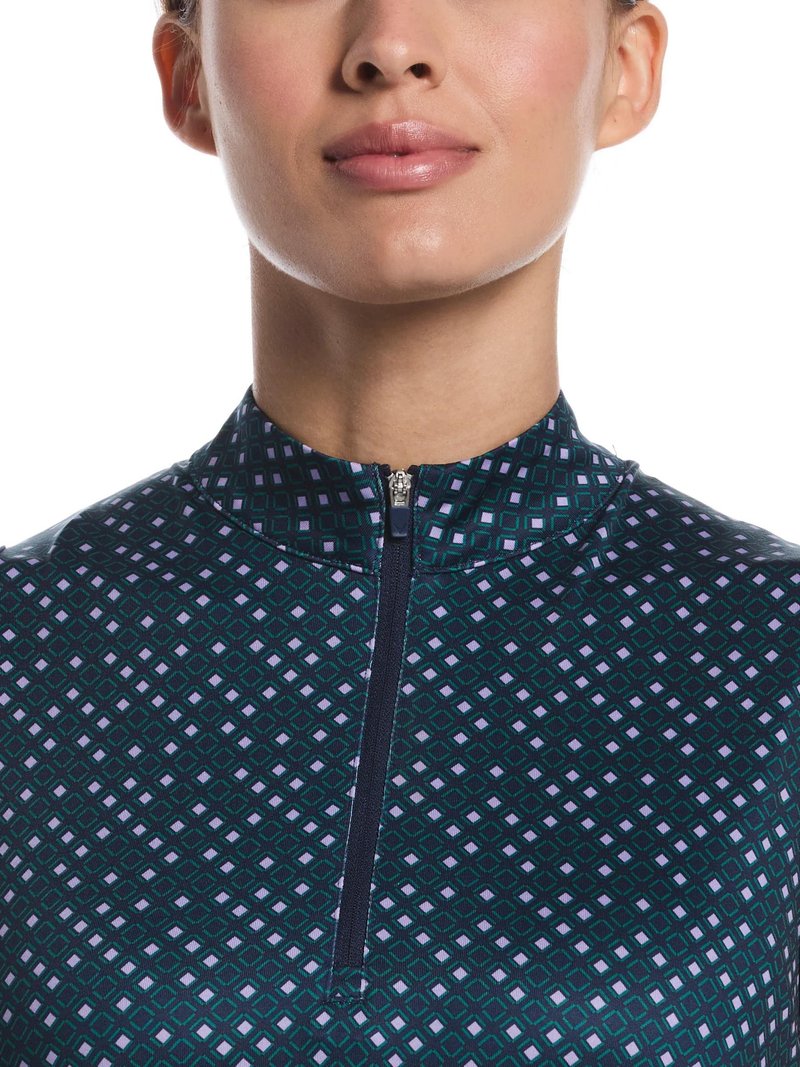 Callaway Sleeveless Framing Geo Print 1/4-Zip damskie polo, peacoat