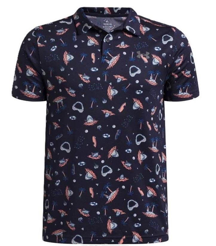Under Armour Matchplay Printed dziecięce polo, midnight navy/posh pink/castlerock