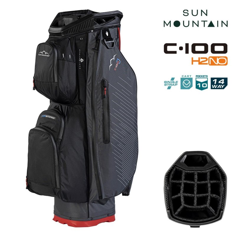 Sun Mountain H2NO C100 Waterproof cart bag 14 WAY, steel/black/red