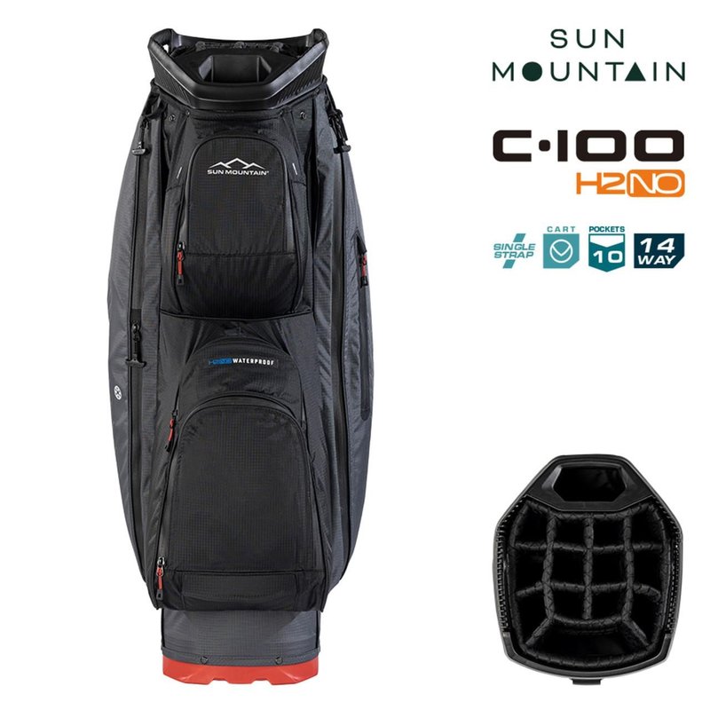 Sun Mountain H2NO C100 Waterproof cart bag 14 WAY, steel/black/red