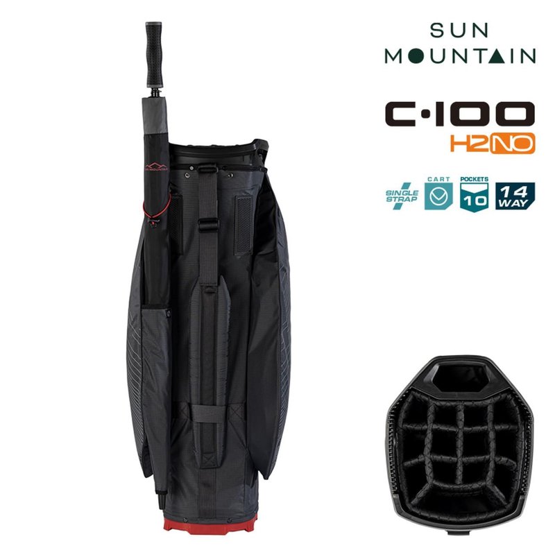 Sun Mountain H2NO C100 Waterproof cart bag 14 WAY, steel/black/red