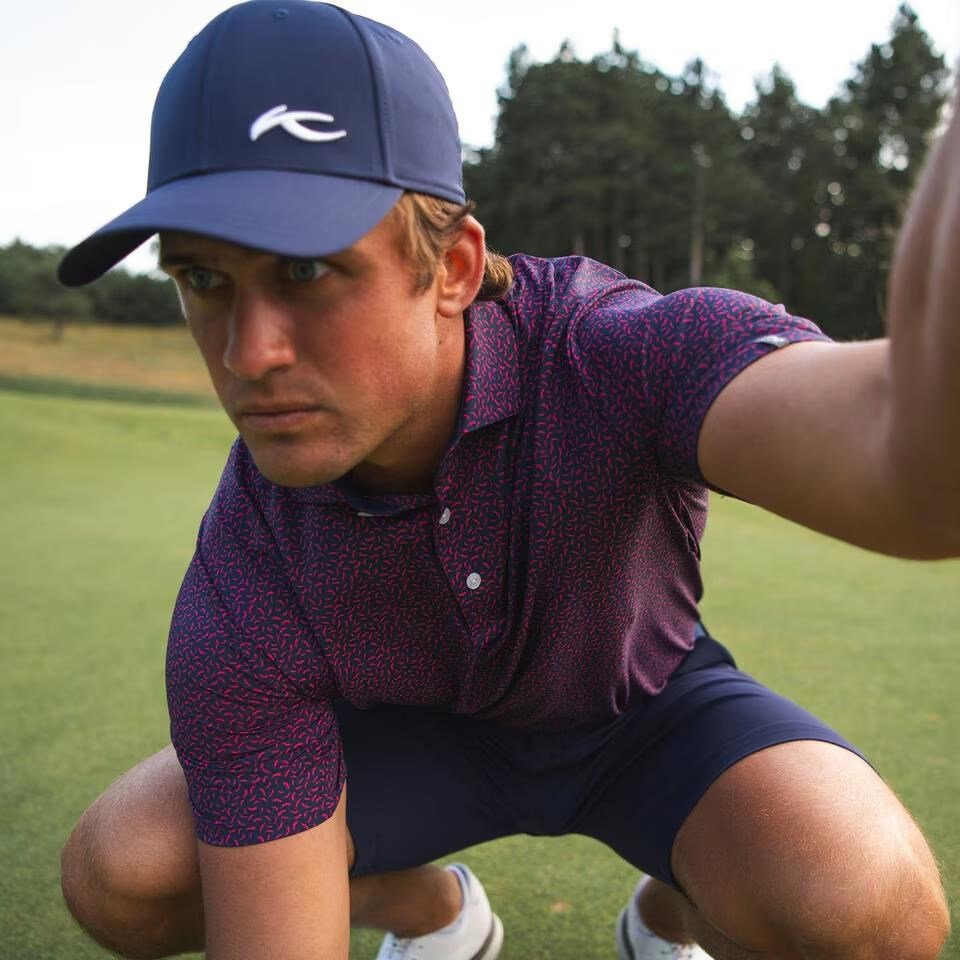 KJUS Golfer męskie polo, rhubarb/atlanta blue