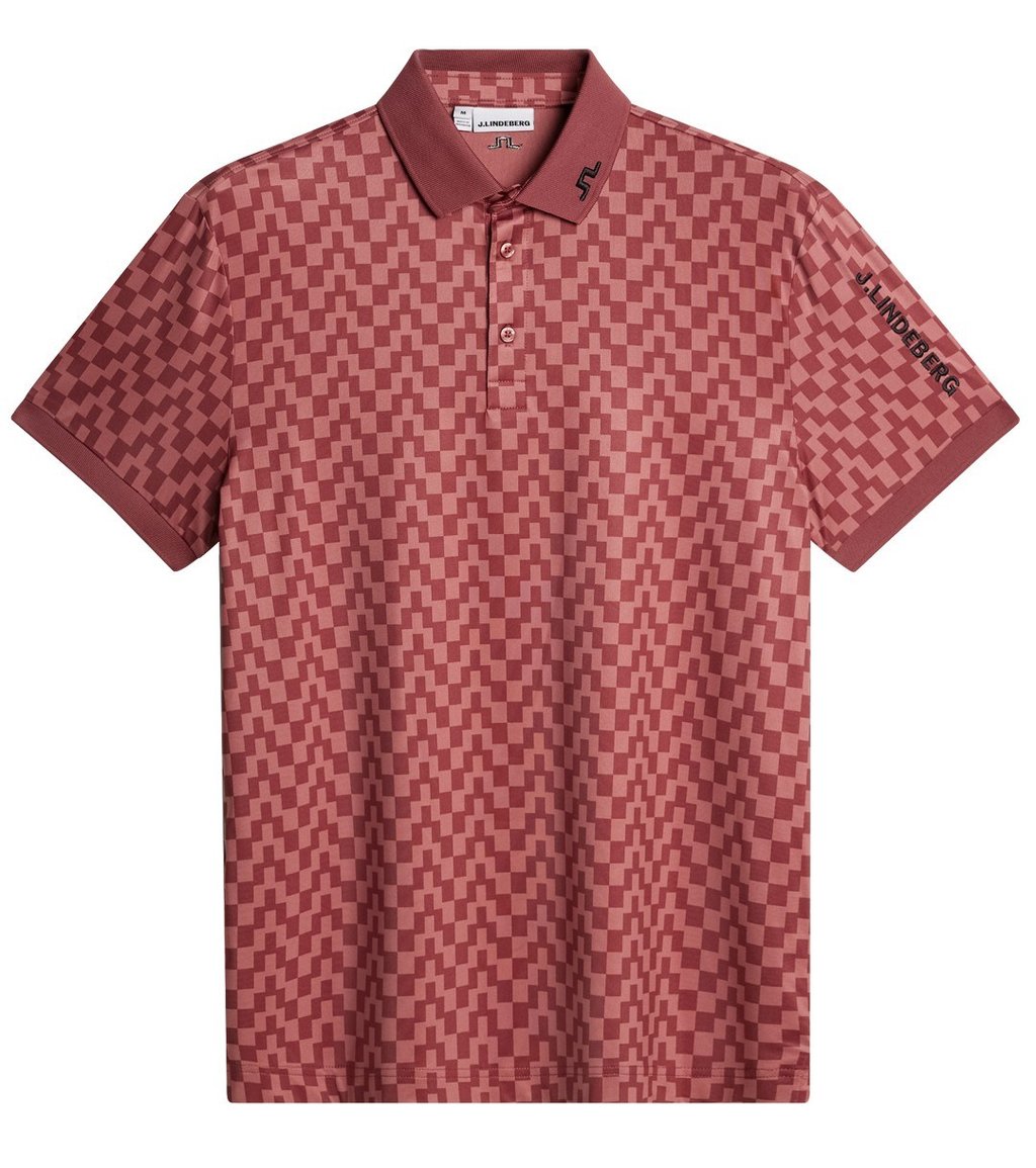 J.Lindeberg Tour Tech Print męskie polo, bridge stack apple butter