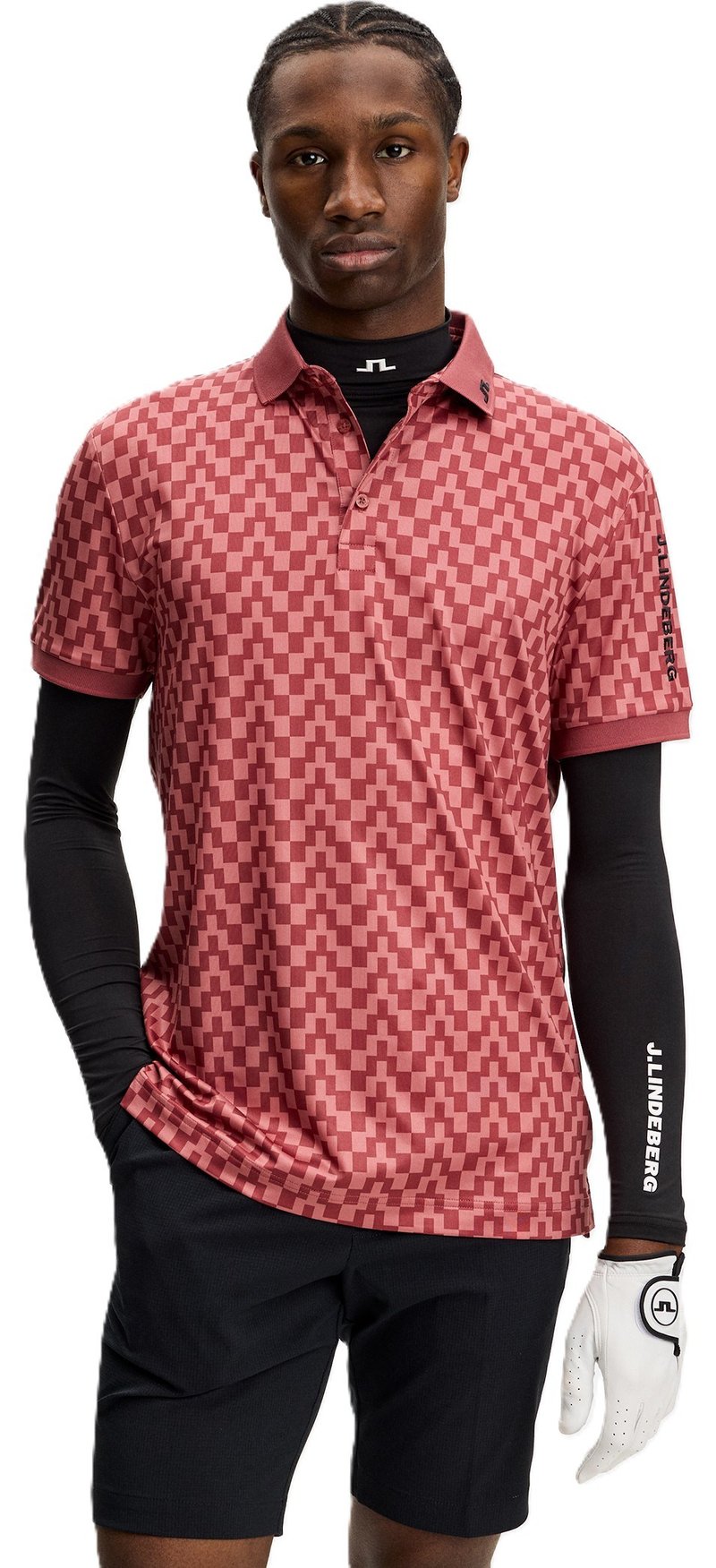 J.Lindeberg Tour Tech Print męskie polo, bridge stack apple butter