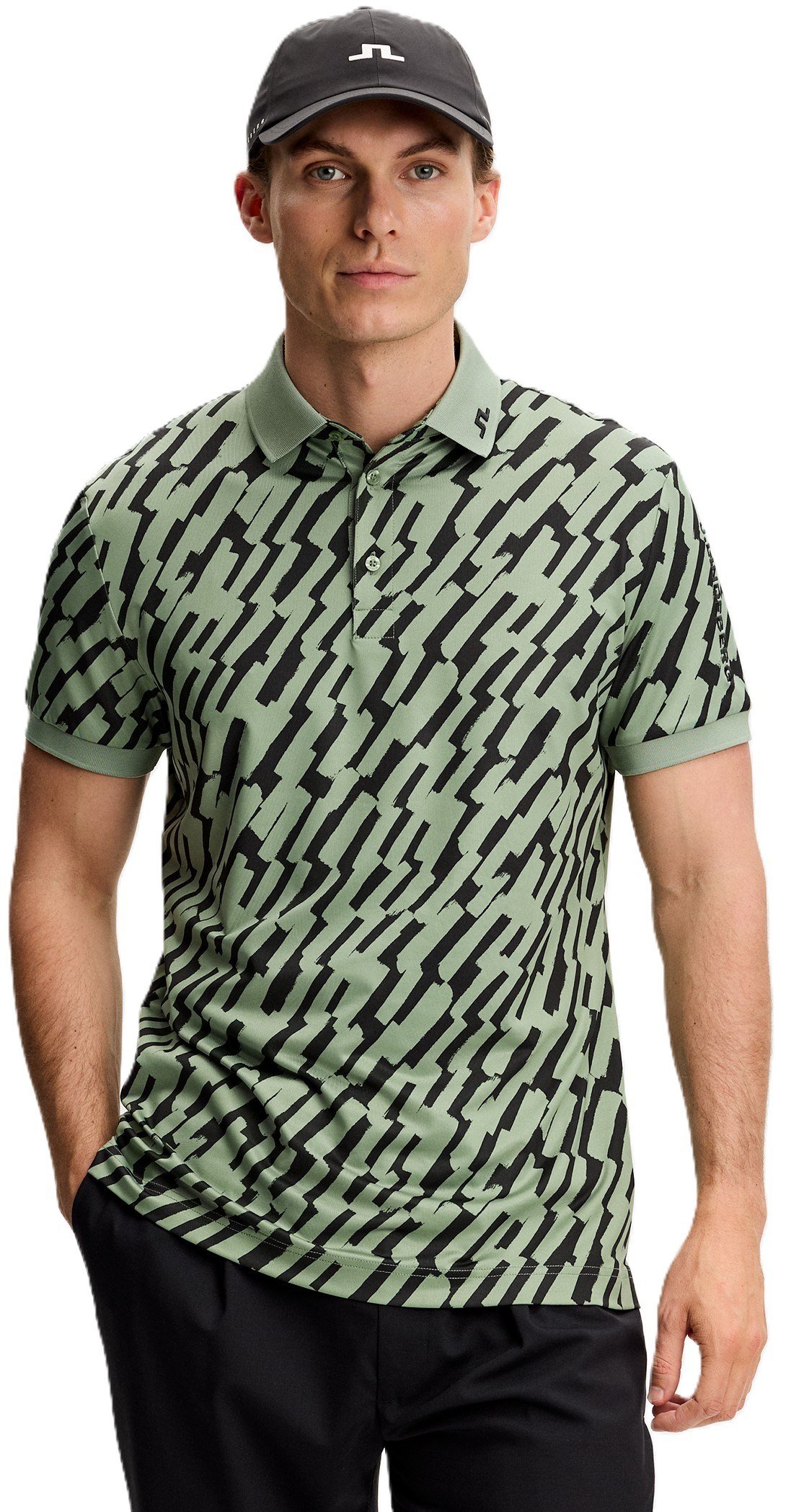 J.Lindeberg Tour Tech Print męskie polo, oak green