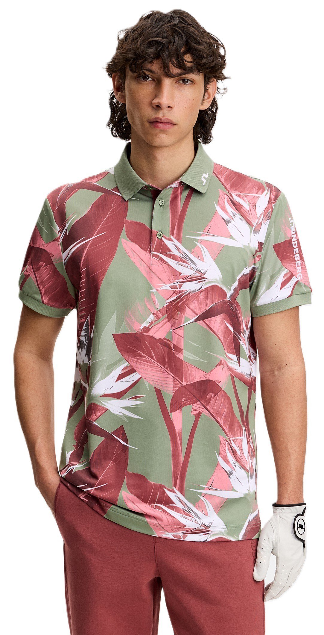 J.Lindeberg Tour Tech Print męskie polo, paradise hedge green